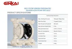 Bomba neumática de diafragma GK15 de PVDF