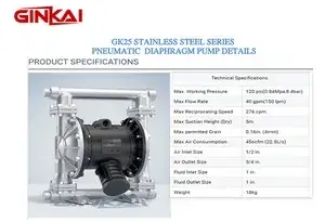 Bomba neumática de diafragma GK25 de acero inoxidable 