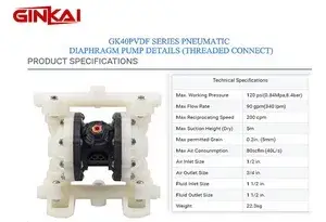 Bomba neumática de diafragma GK40 de PVDF con conexiones roscadas