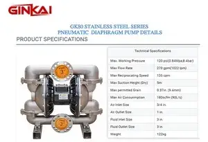 Bomba neumática de diafragma GK80 de acero inoxidable 